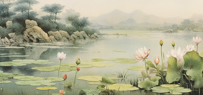 中国风荷花水彩插画,插画/手绘图,插画/手绘图库,插画/手绘图下载,插画/手绘
